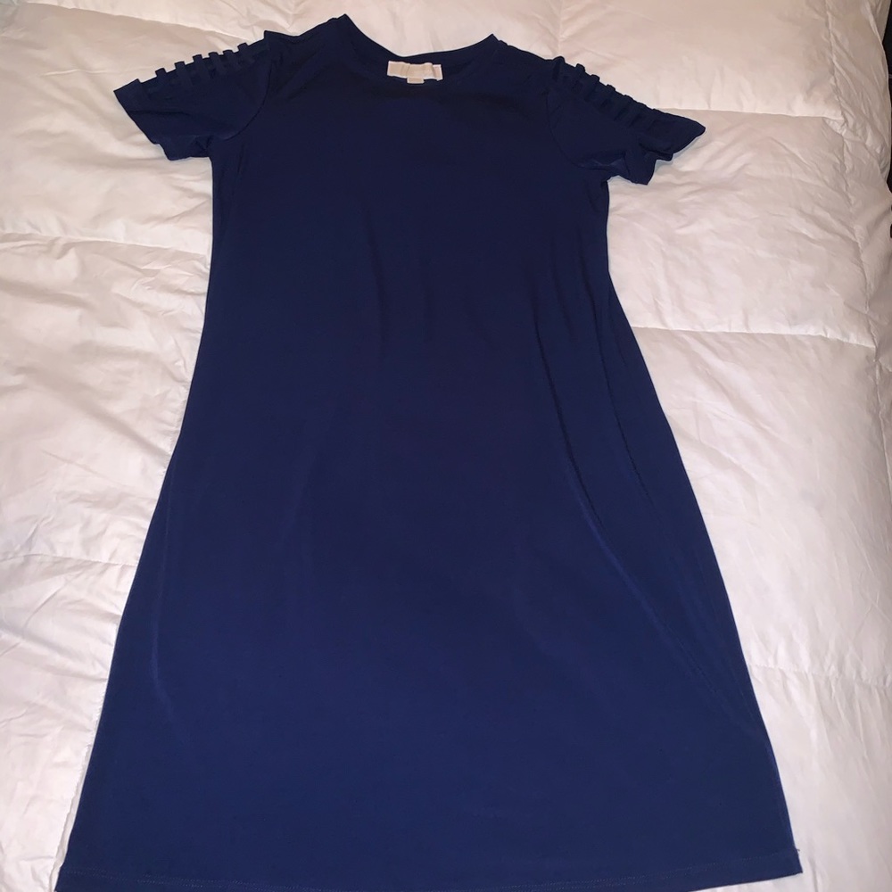Michael Kors Knit True Navy Lattice Sleeve Dress